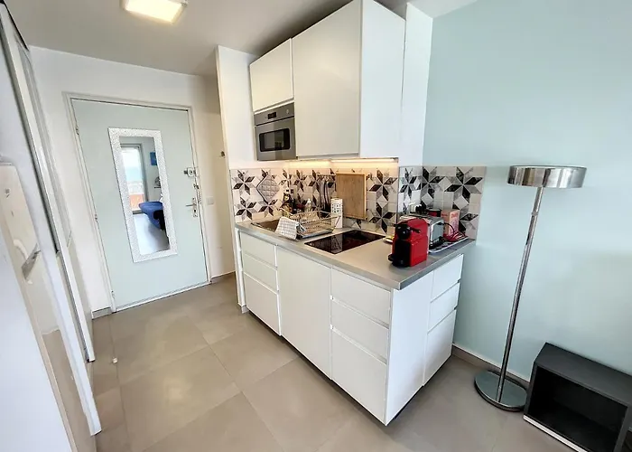 Studio Beautiful Sea View Direct Beach Access Parking Ac Lägenhet *